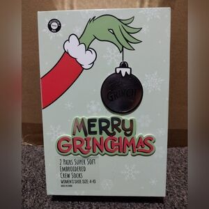 Dr Seuss Merry Grinchmas Women's Embroidered In A Story Book Socks 2-Pair Crew